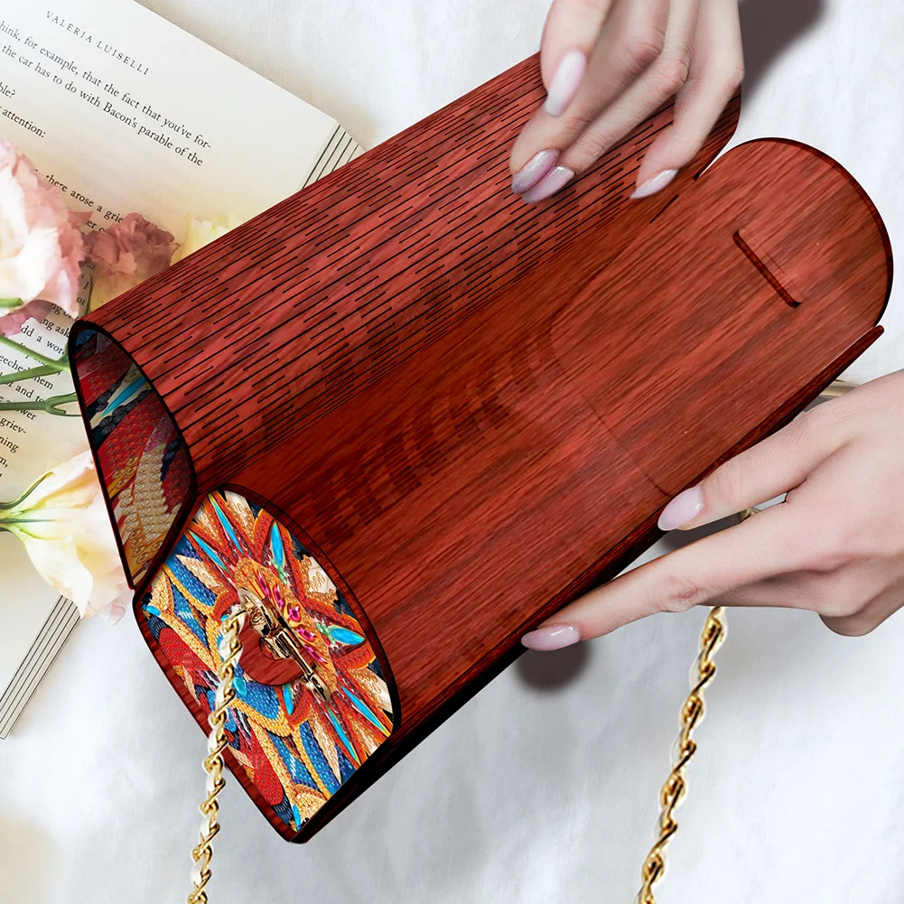 DIY Mandala Diamond Art Wooden Coin Pouch with Chain 5D Diamond Painting Purse