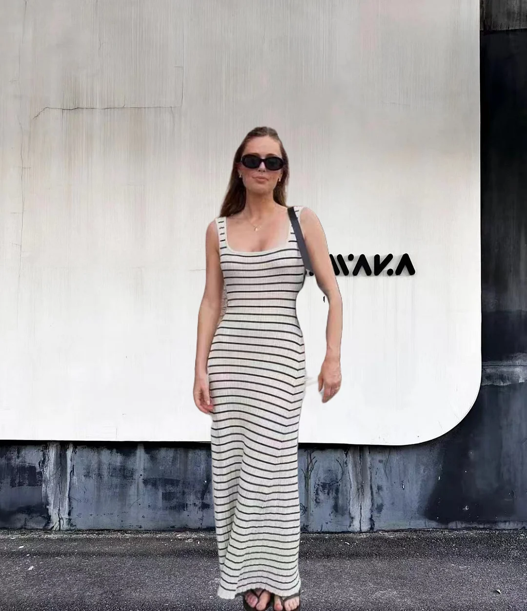 Churchf Churchf Vest New Style Bump Color Beach Vacation Sexy Knit Striped Dress
