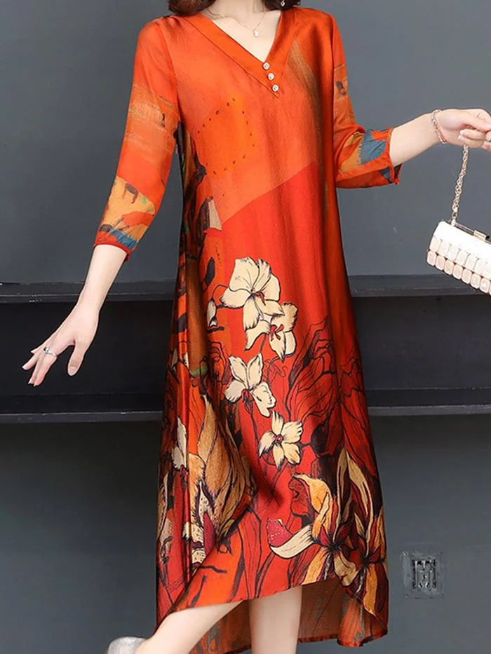 Fashion Chiffon Print Midi Skirt Dress