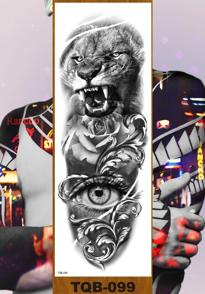 Full Flower Arm Temporary Tattoo Stickers Man Woman Girl Body Leg Fake Tatoo Sexy Fox Bear Owl Cheetah Tiger Timberwolves Lion