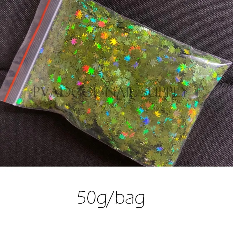 Maple Leaves  Glitter Nail Art Sequins Holographic Flakes Paillette 3D Gold Green Micro Nail Decoration Salon Polish Manicure-Nail Inspo