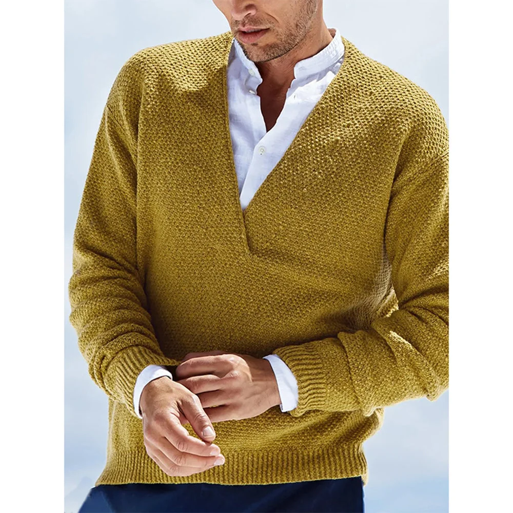Smiledeer Men's V-neck solid color slim-fit pullover sweater