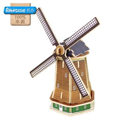 2017 New DIY 3D Wooden Puzzle Holland Windmill Model Building Kits for Children