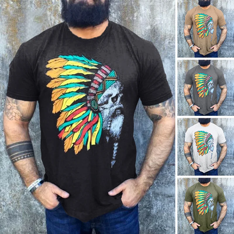 Casual Indian Print Cotton Short Sleeve T-Shirt