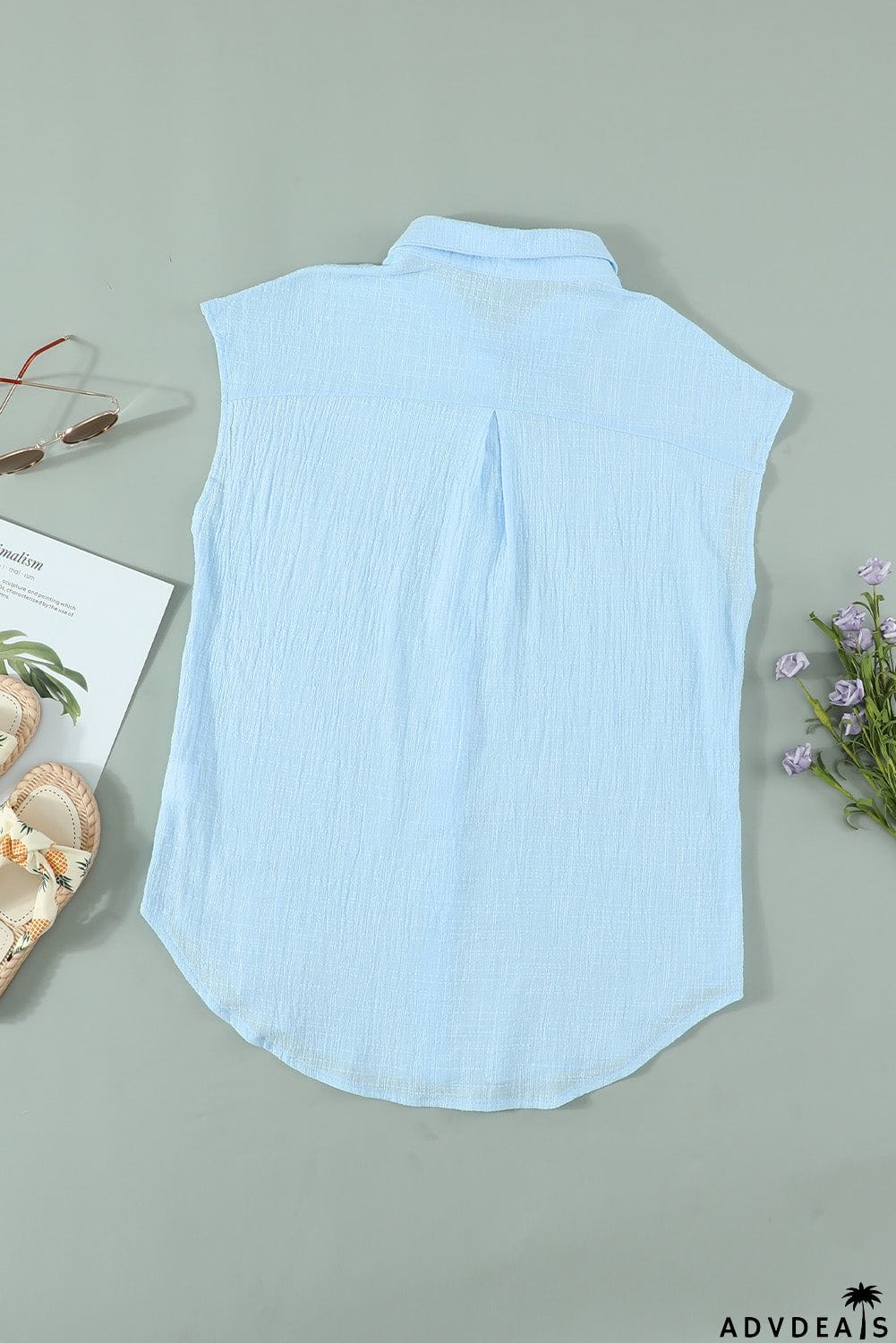 Turn-down Collar Button Front Tank