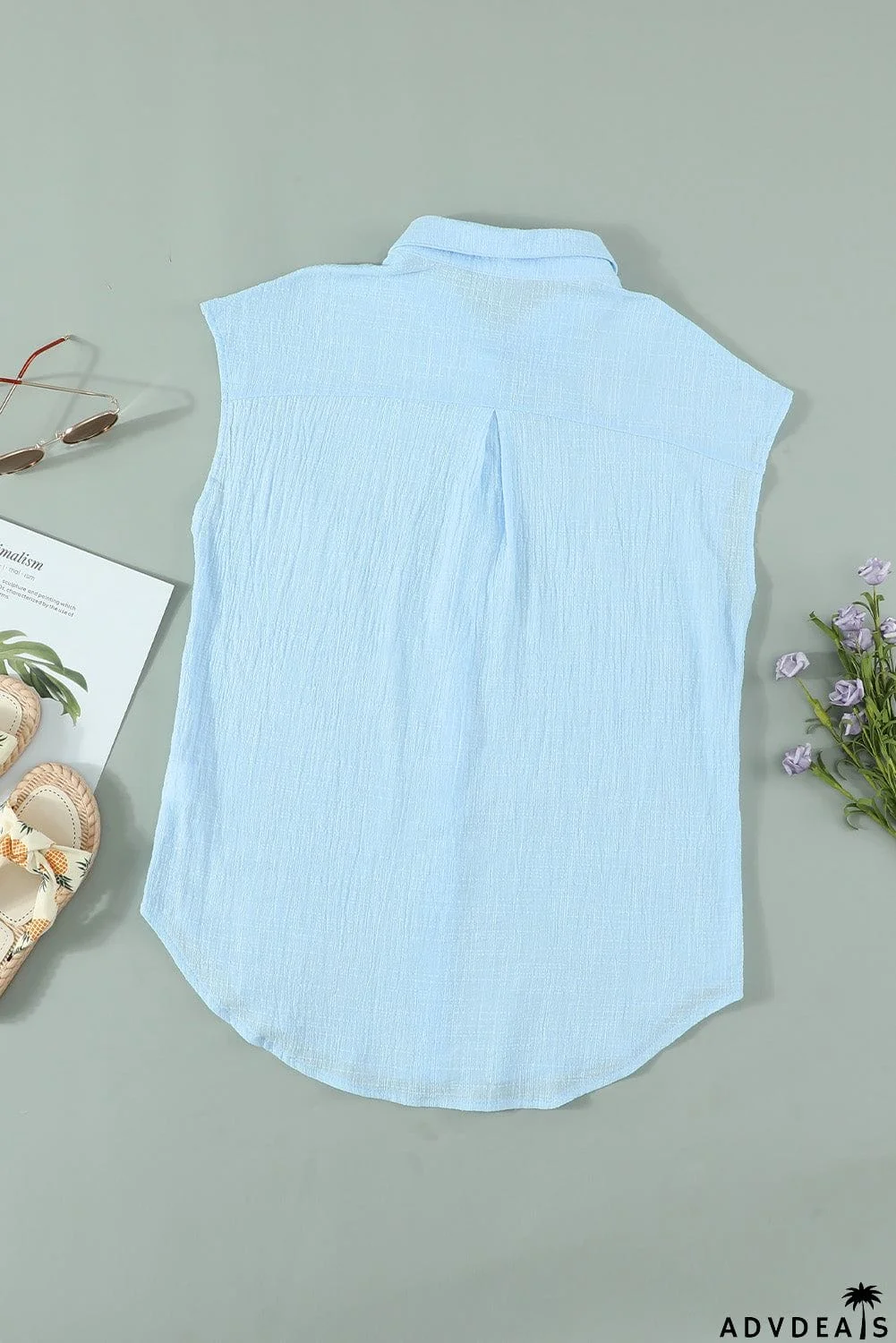 Turn-down Collar Button Front Tank