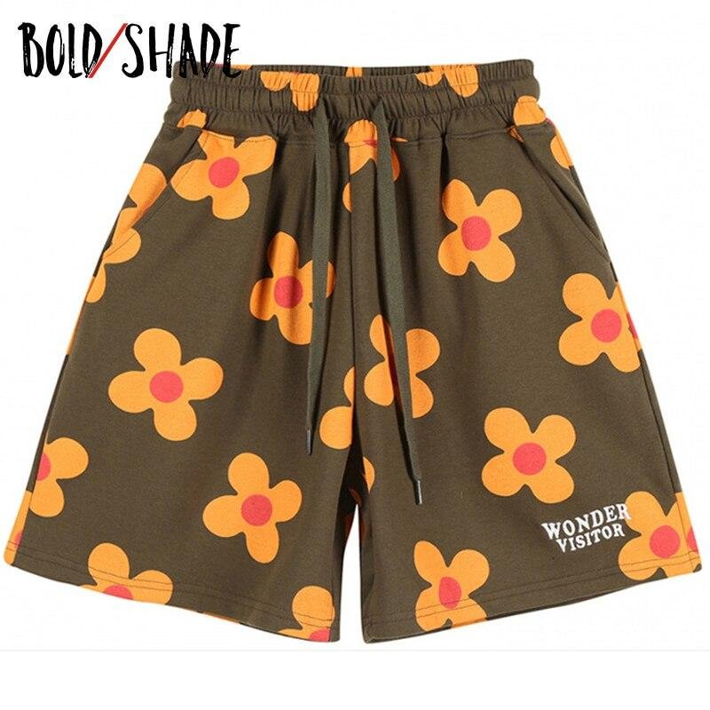Bold Shade 90s Teenager Fashion Harajuku Matching Sets Floral Print Hoodies And Elastic Waist Shorts Autumn Streetwear 2pcs Sets