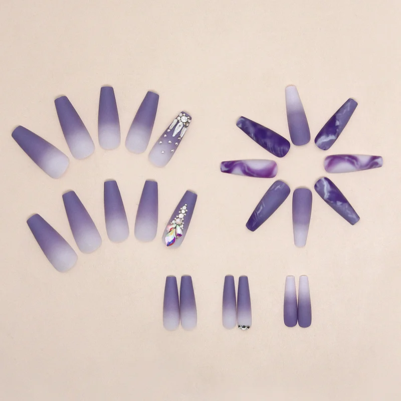 Churchf Churchf Gentle Purple Flash Diamond Nail Long Ballet Temperament Wear A Finished Fake Nails