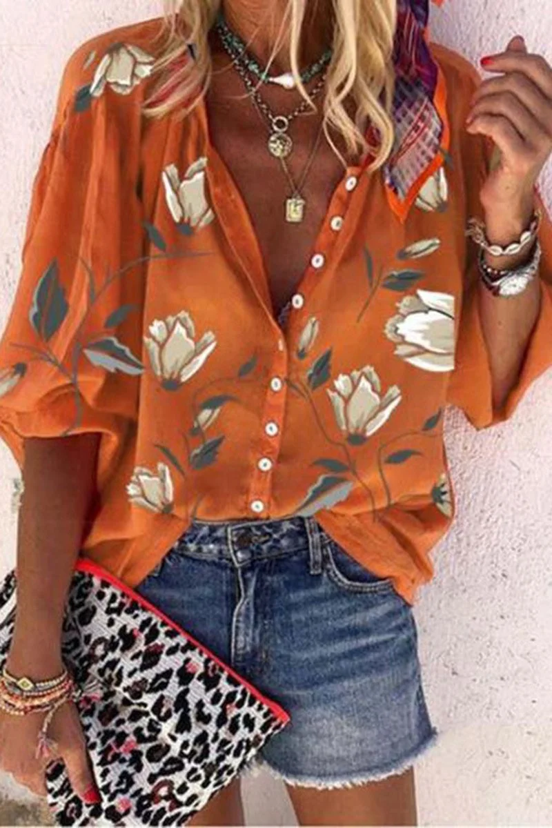 Floral Print Casual V-Neck Blouse