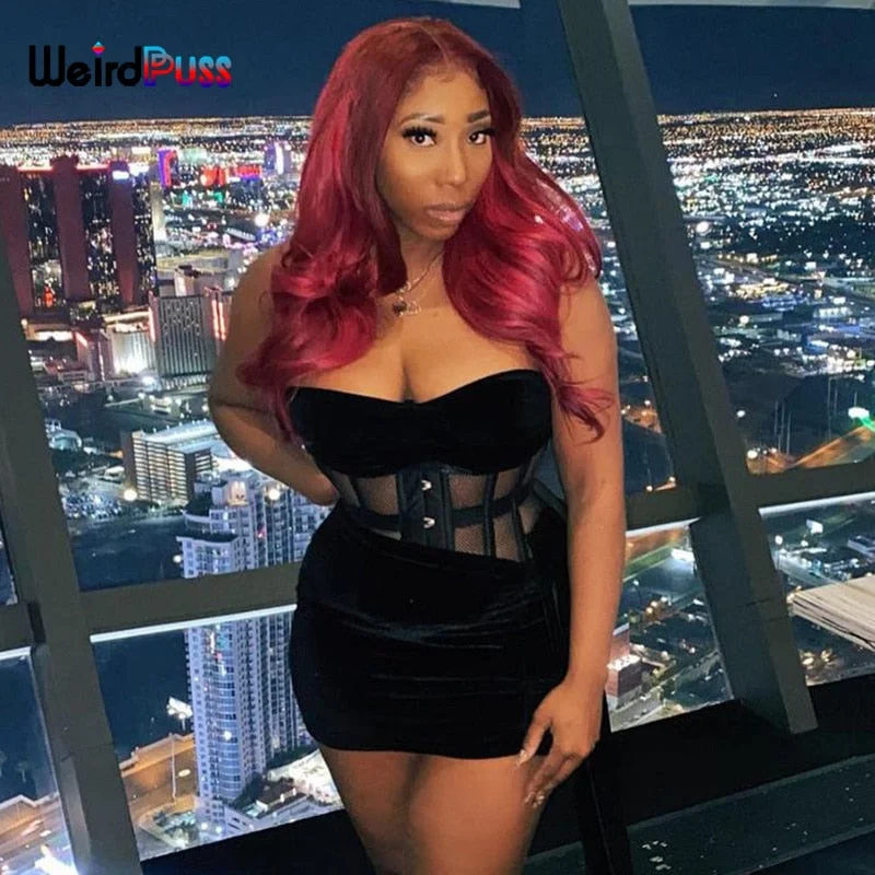 Weird Puss Sexy 2-Piece Sets Women Card Shoulder Strapless Tops+Irregular Tassel Mini Skirt Summer Trend Elastic Matching Suit