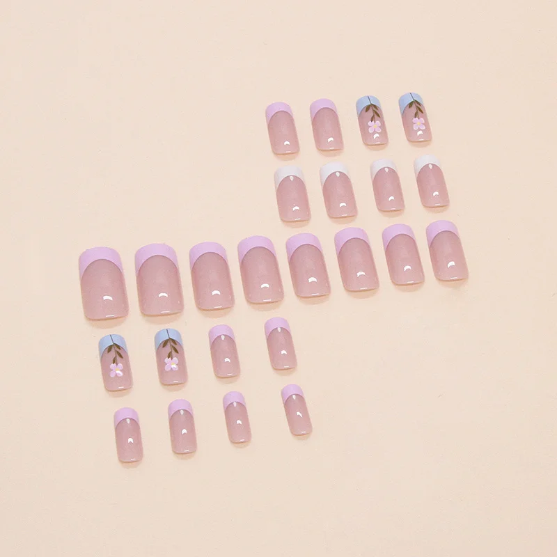 Churchf Churchf Nail Flowers Wear Nail Solid Color Removable Beauty Nail Piece Print Simple Nail Patch 24 Pieces