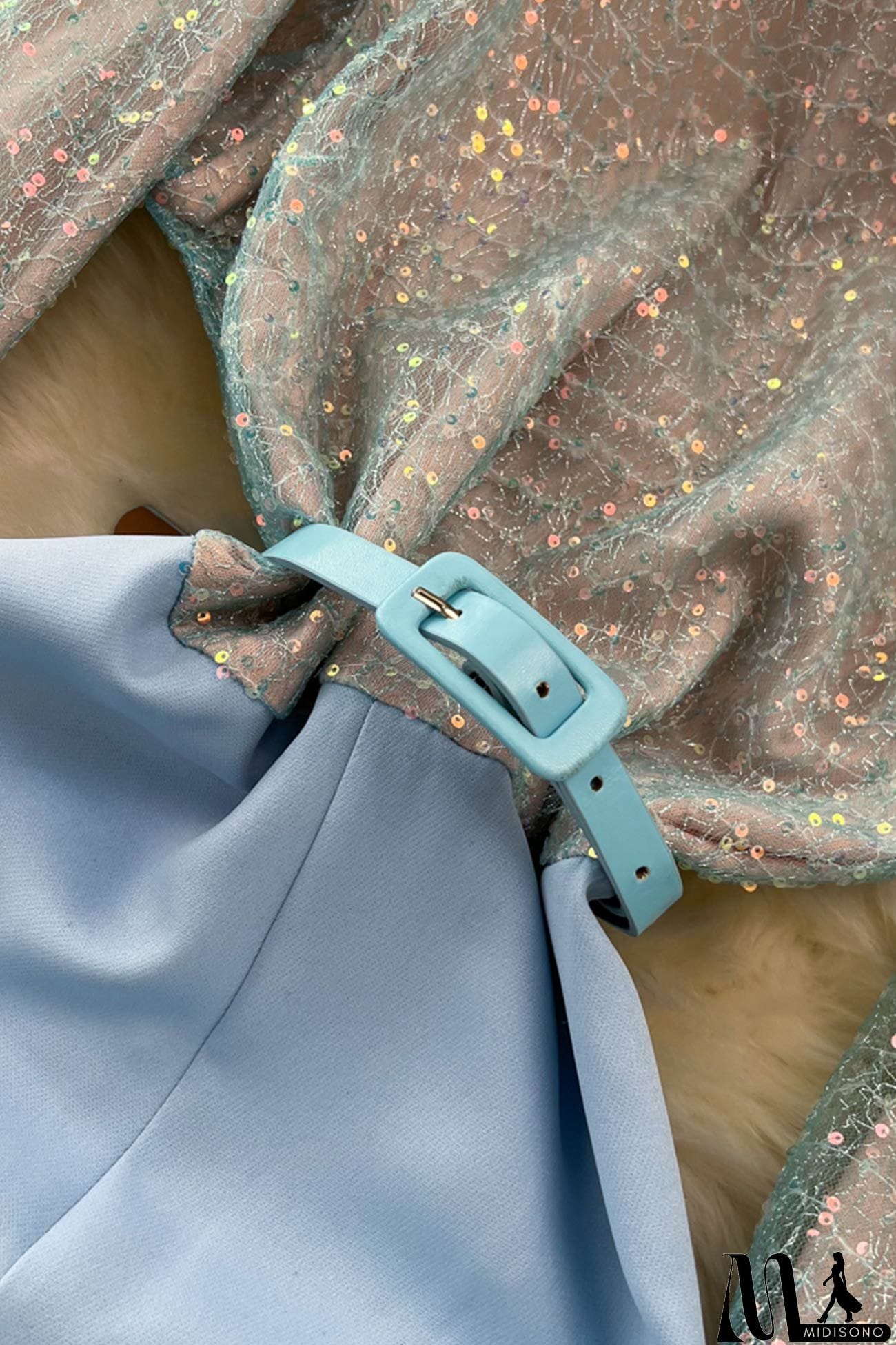 MidiSono - Fuzzy Sleeves Glitter Patchwork Jumpsuits