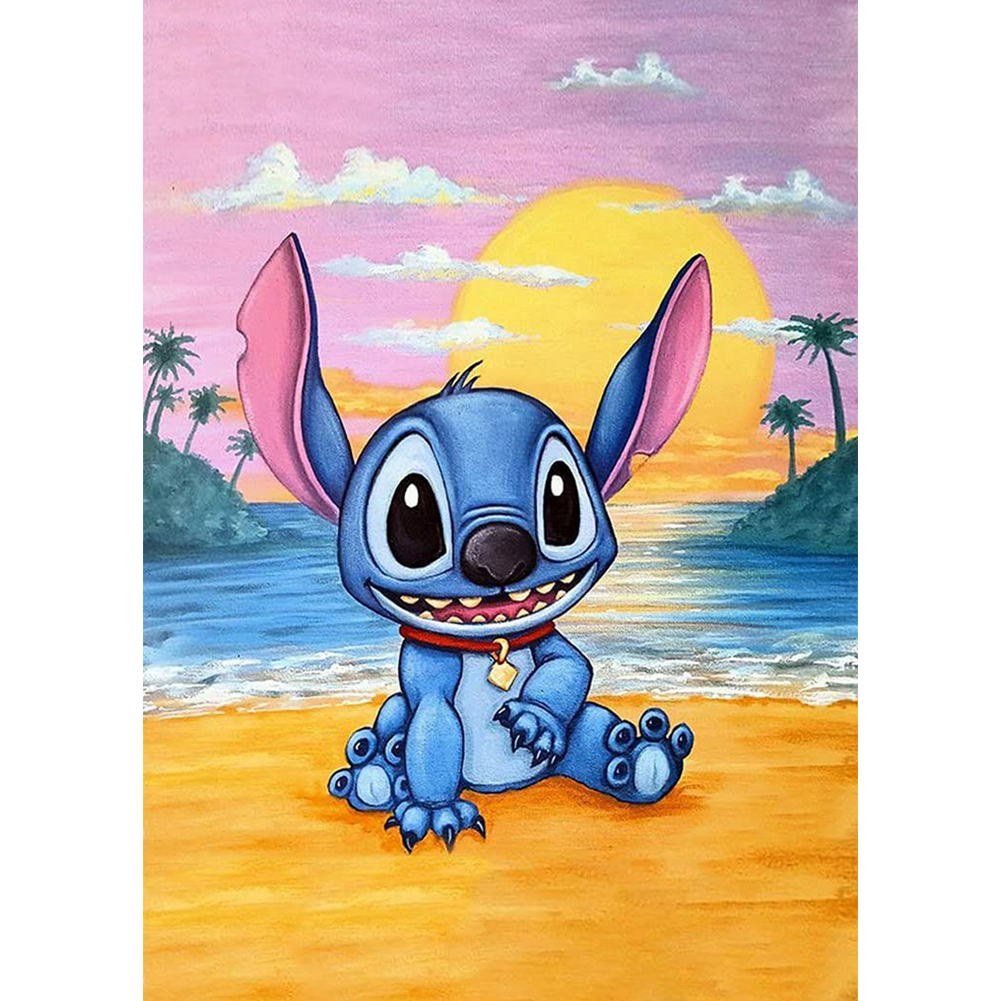 

Cartoon Blue Stitch on Beach - Round Drill Diamond Painting - 30*40CM, Round diamond 30*40cm, 501 Original