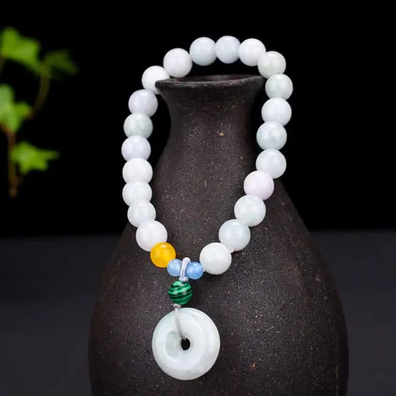 Round Jade Lotus Blessing Fortune Charm Bracelet