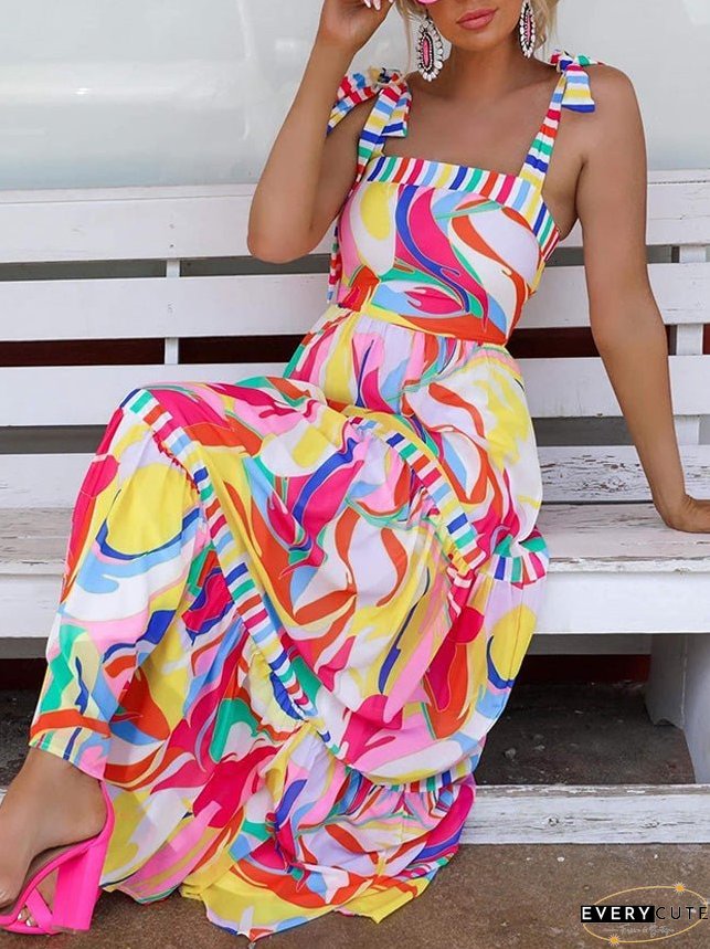 Dresses Multicolor Print Suspender Swing Dress for Women