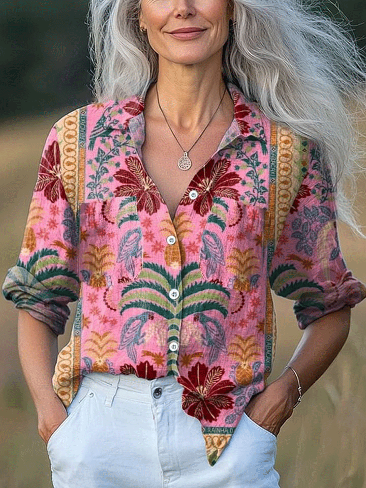 Women's  Flowers Art Print Casual Long Sleeve Comfortable Cotton Shirt