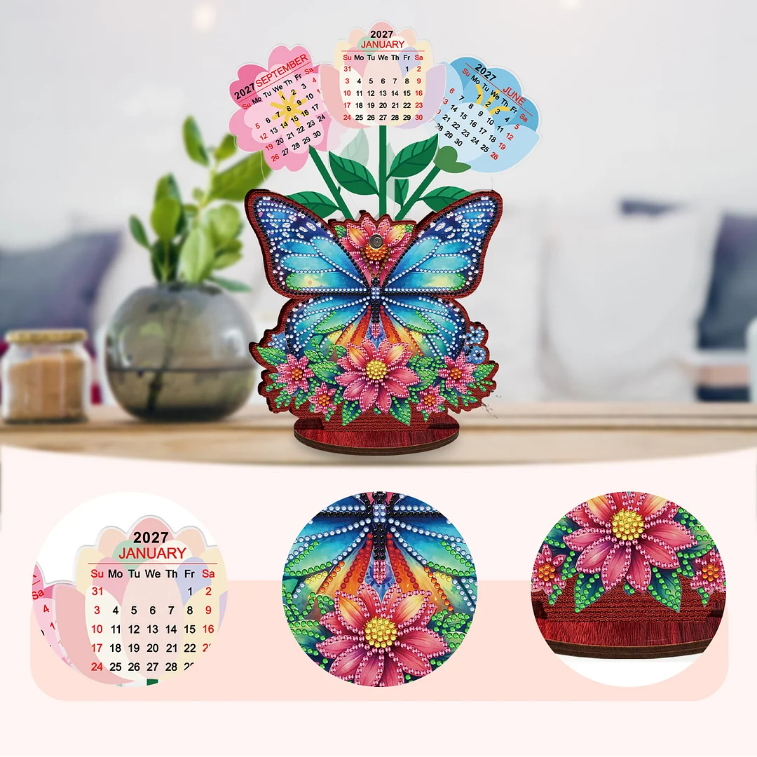 2026 Calendar DIY Diamond Art Kit Butterfly Wooden Diamond Painting Calendar
