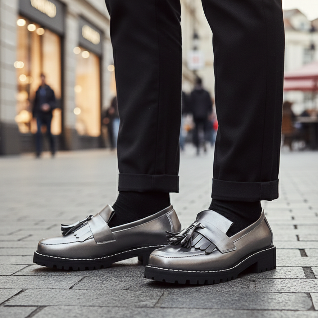 Dark Silver Fringe Loafers Vdcoo