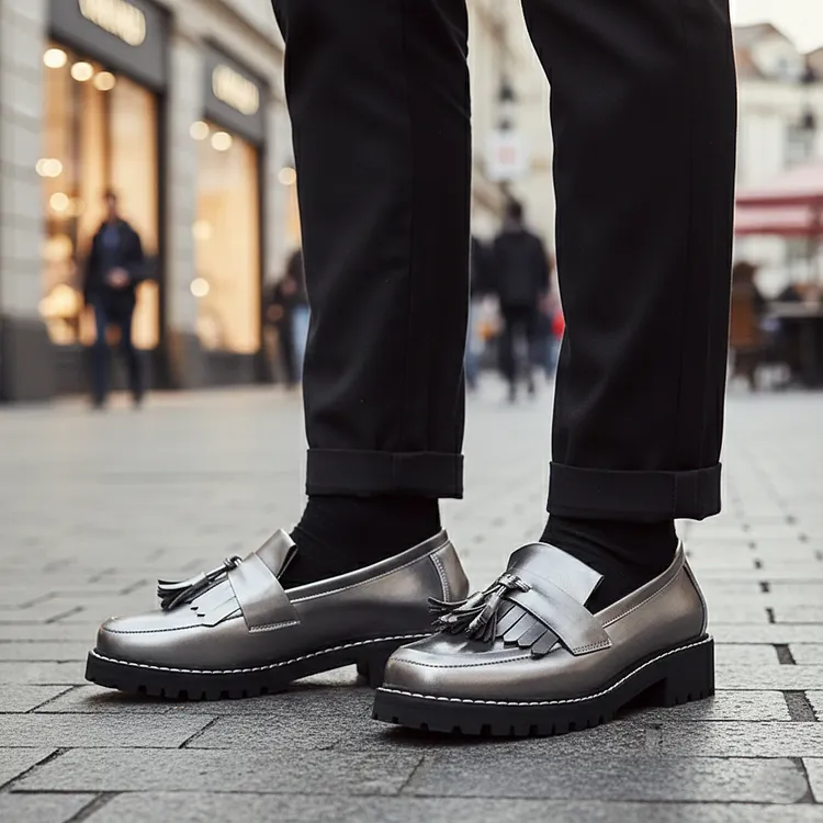 Dark Silver Fringe Loafers Vdcoo