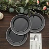 10 Pack | 8" Black / Silver Beaded Rim Plastic Dessert Appetizer Plates, Disposable Round Salad Party Plates
