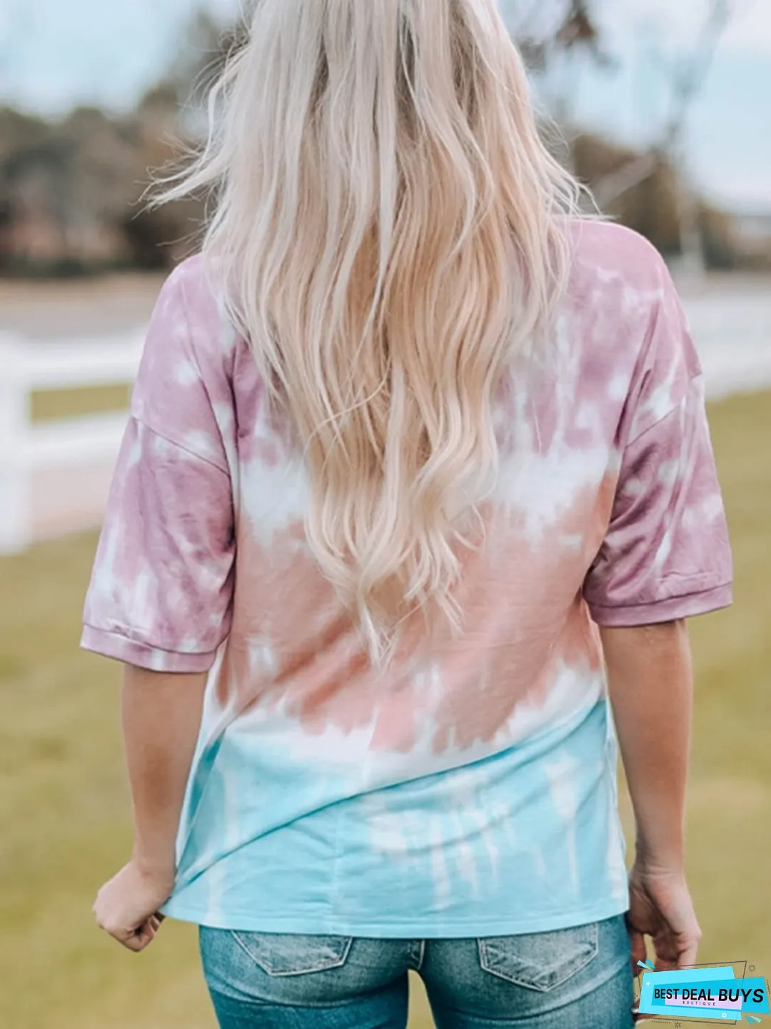 Tie-Dye Lace Trim Round Neck Top