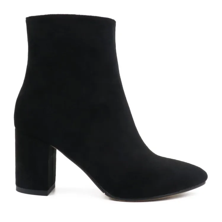 75mm Women's Zipper Pointed Toe Chunky Block Heel Ankle Boots-vocosishoes