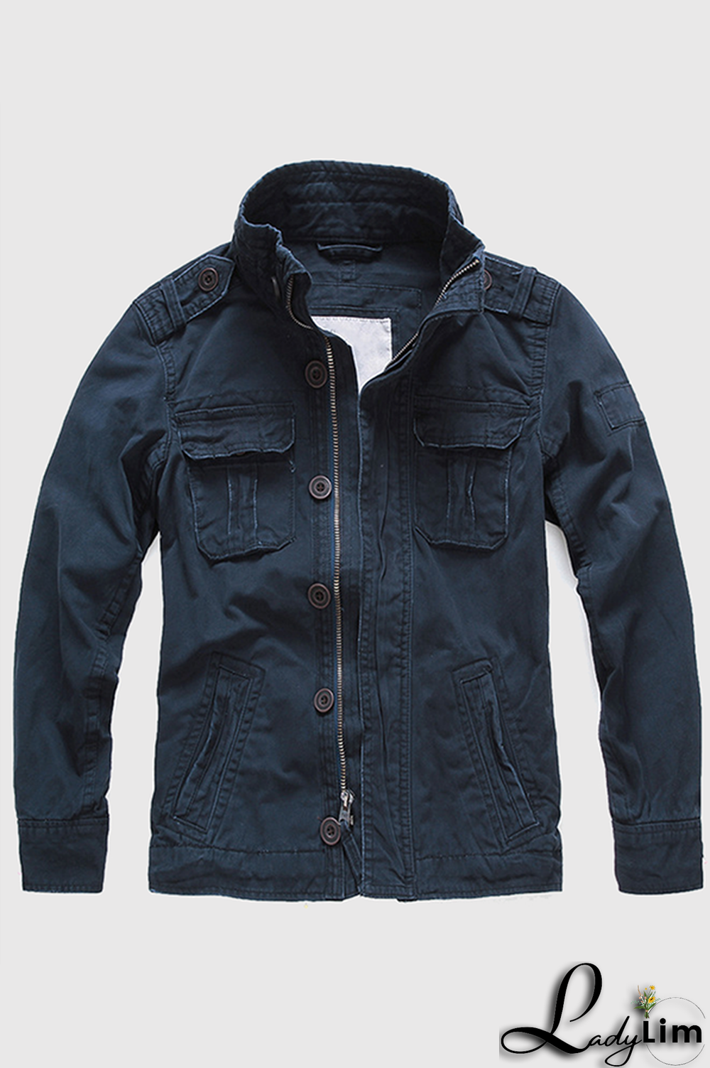 Green Fashion Casual Solid Camouflage Print Buckle Zipper Mandarin Collar Outerwear