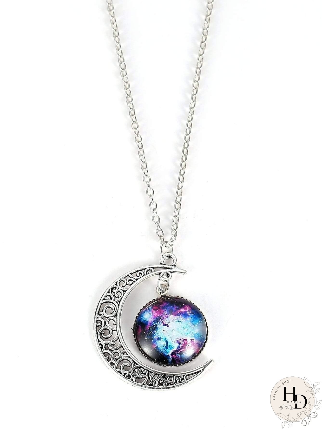 Star Sky Round & Moon Pendant Necklace
