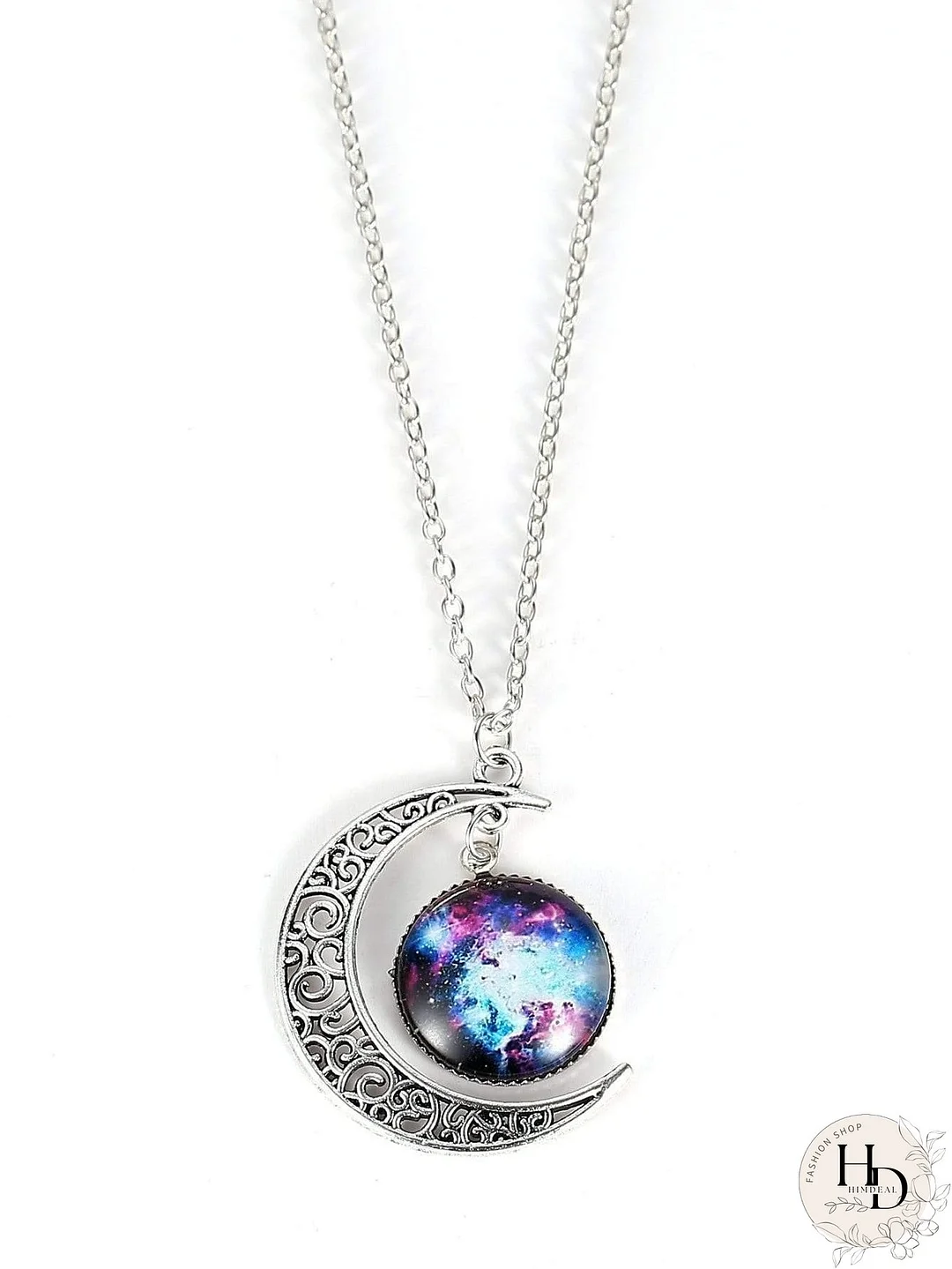 Star Sky Round & Moon Pendant Necklace