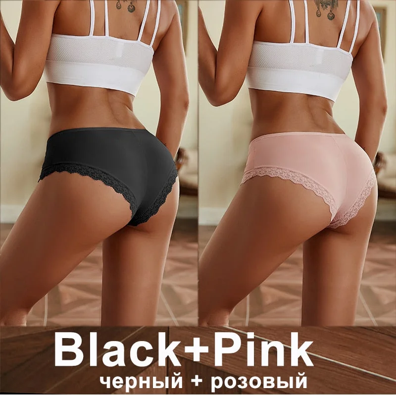 2PCS/Set Women Underwear Lace Panties Underwear Sexy Seamless Female Lingerie Intimate Underpants Cheekie Panties Floral Finetoo