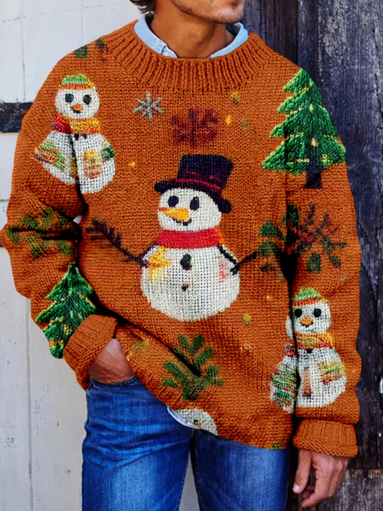 Men's Christmas Snowman Embroidered Cozy Sweater