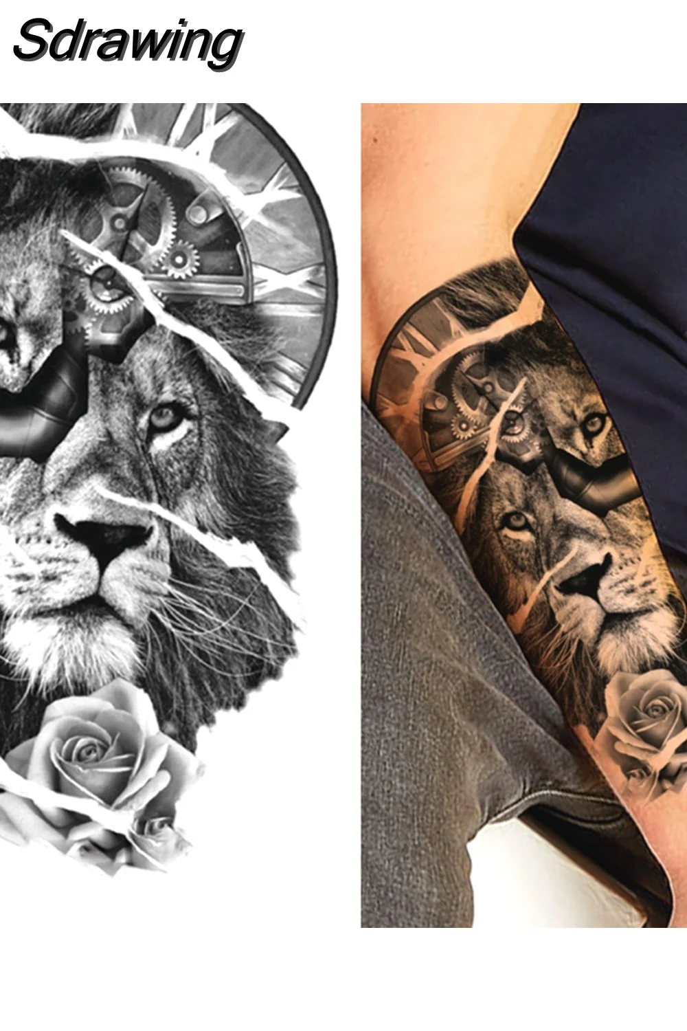 Sdrawing Forest Tattoo Sticker For Men Women Children Tiger Wolf Death Skull Temporary Tattoo Fake Henna Skeleton King Animal Tatoo 430-0