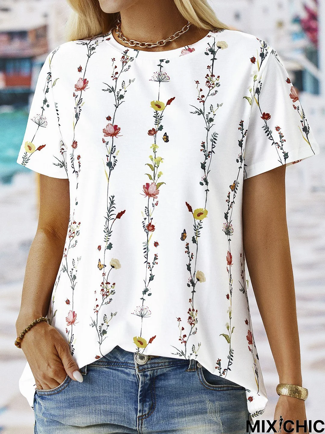 Printed Crew Neck Casual Short Sleeve T-Shirt