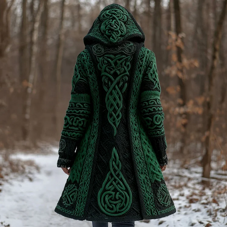 Women's Vintage Viking Celtic Knot Knit Long Sweater Jacket