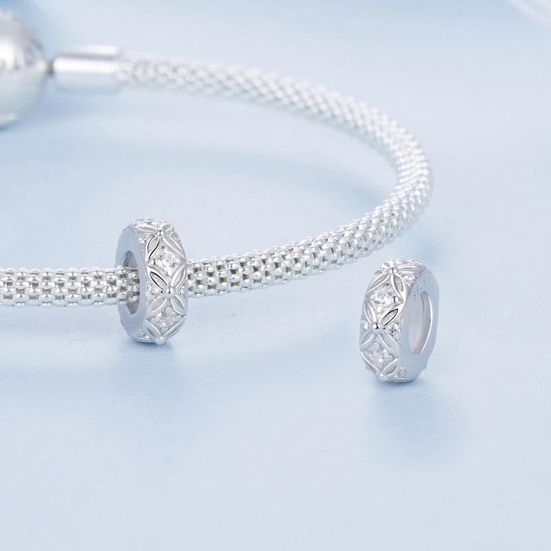 Aifule Retro Embossed Pattern Silicone Spacer Beads S925 Sterling Silver DIY Classical Bracelet Positioning Bead Ornament