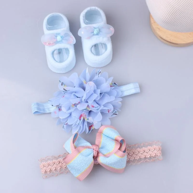 3Pcs/Set Lace Flower Baby Girl Headband Socks Set Crown Bows Newborn Hairband Headbands For Girls Turban Baby Hair Accessories