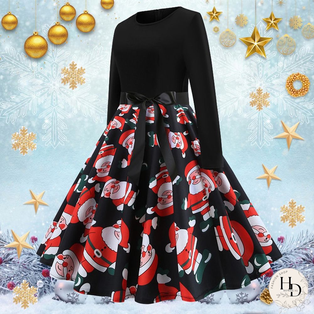 8 Colors Halloween Pumpkin Ghost Skull 3d Print Dresses Santa Claus Christmas Tree Printed Flared Swing Dresses Long Sleeve Ruched Gown Dress Xmas Festival Vestido de Mujer