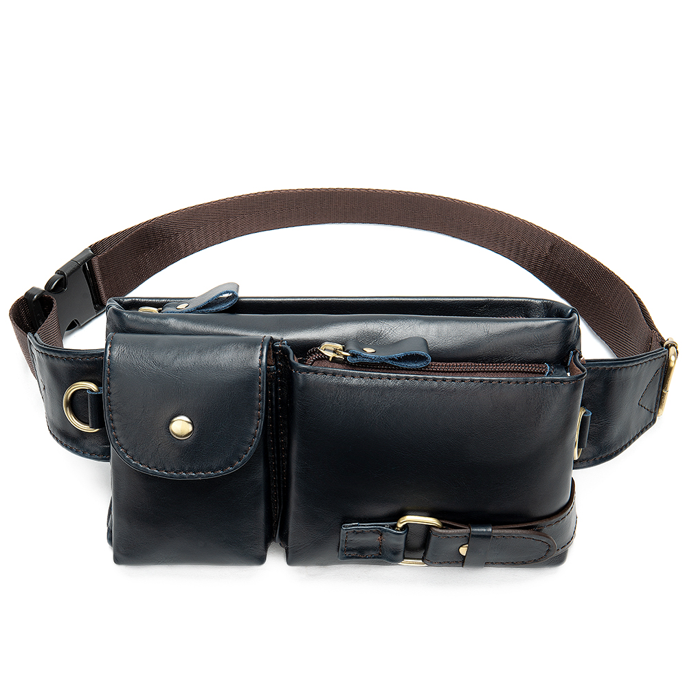 Men's One Shoulder Crossbody Chest Bag Mobile Phone Top Layer Leather Waist Bag