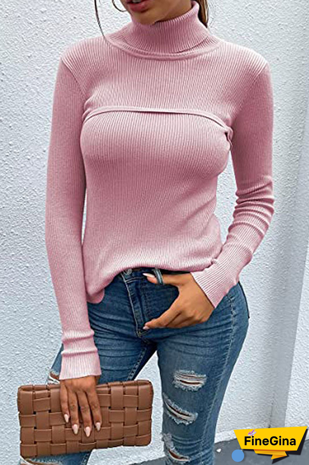 Casual Solid Split Joint Turtleneck Tops(5 Colors)