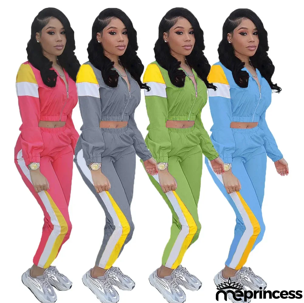 Multicolor Stitching Sports Windbreaker Two-piece Suit