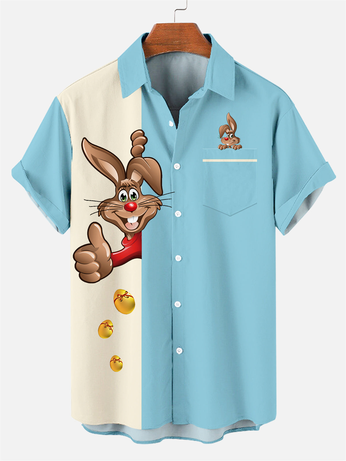 Men's Casual Holiday Easter Bunny Contrast Color Short Sleeve Shirt PLUSCLOTHESMAN