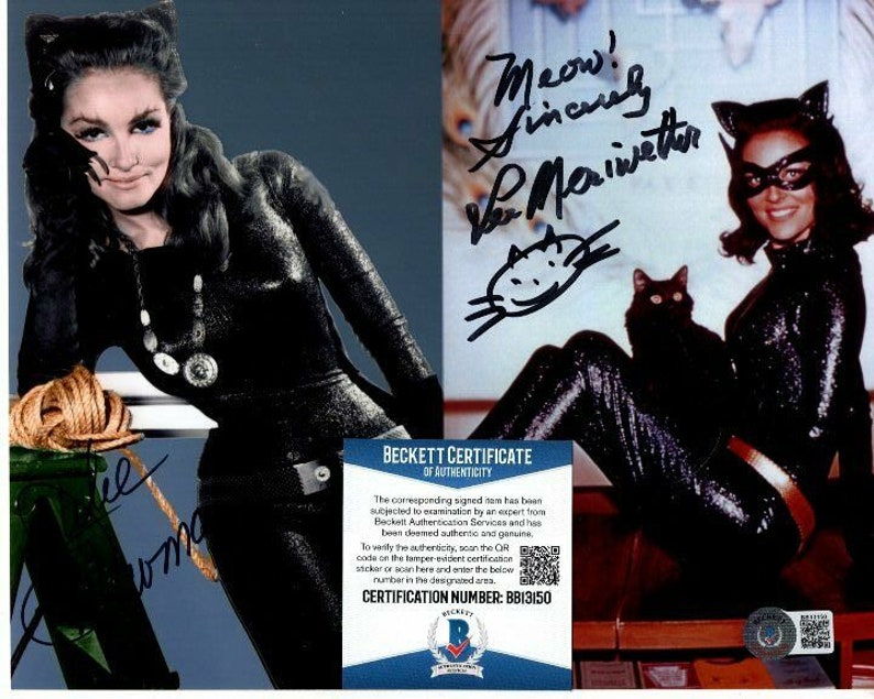 Julie newmar and lee meriwether signed 8x10 batman catwoman Photo Poster painting beckett bas