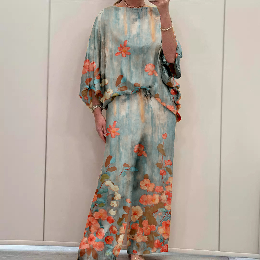Women Long Sleeve V-neck Graphic Floral Printed Top