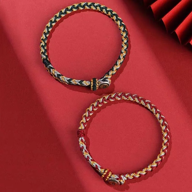 Handmade 925 Sterling Silver Year of the Dragon Chinese Zodiac Natal Buddha Protection Rope Bracelet