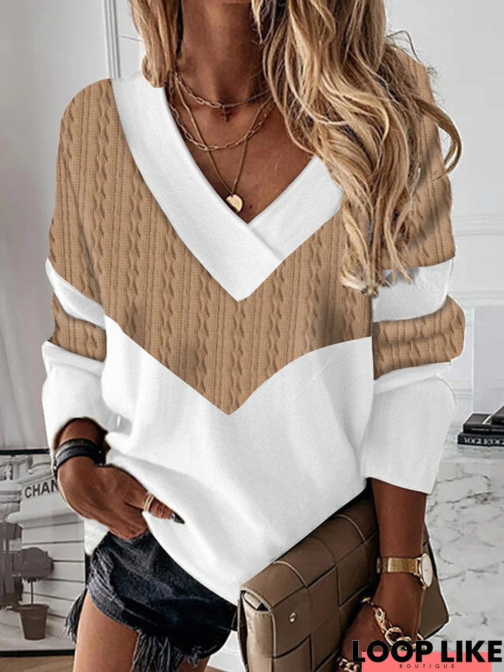 Loose Color Block Jersey Sweatshirt