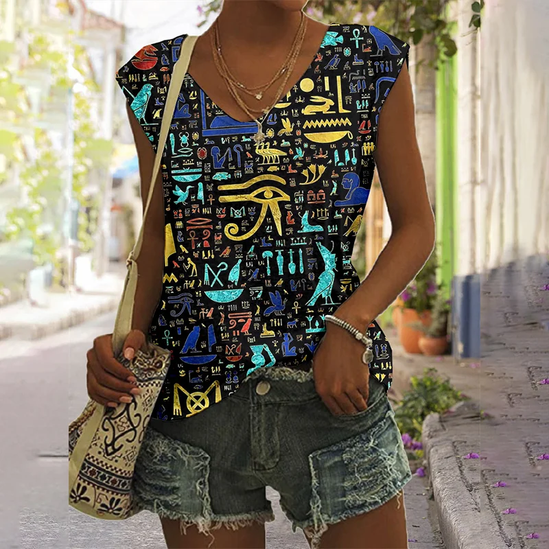 Colorful Ancient Egyptian Hieroglyphic Pattern Tank Top