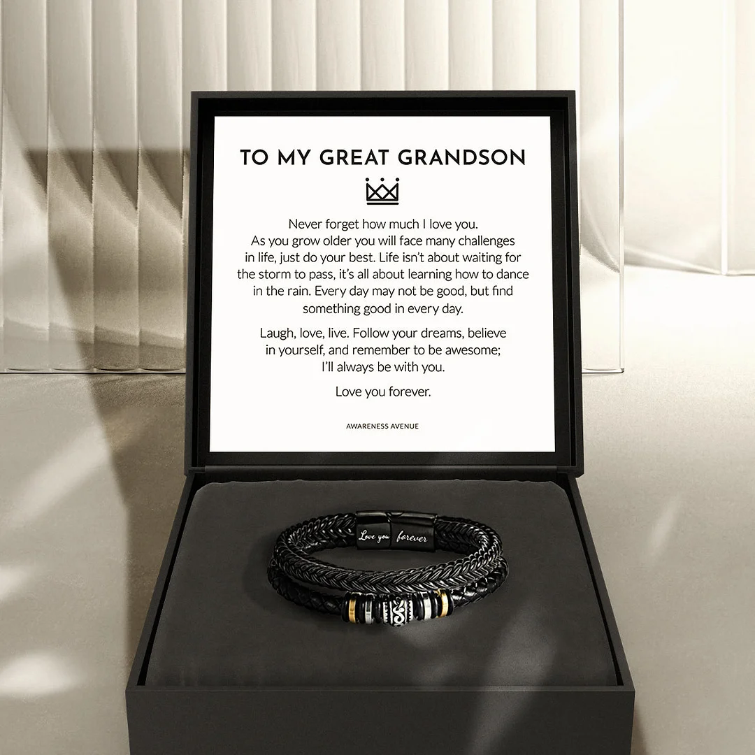 To My Grandson | Love You Forever | Leather Braid Bracelet