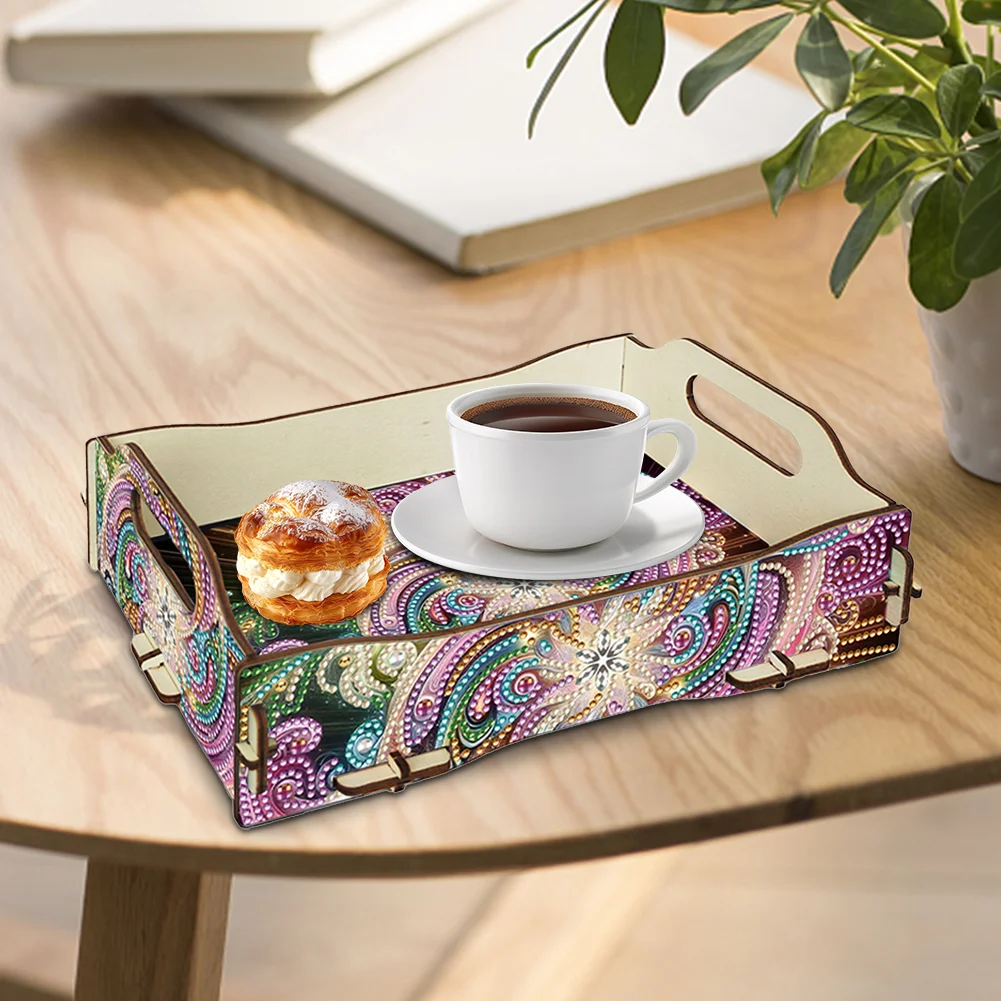 5D DIY Vortex Diamond Painting Wooden Serving Tray with Handle for Coffee Table