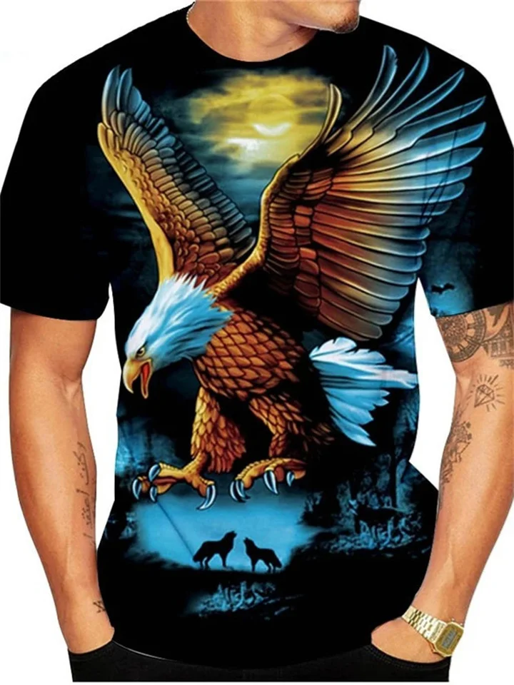 Men's T Shirt Eagle Animal Crew Neck Short Sleeve Street Print Tops Sportswear Casual Fashion Comfortable Blue Summer Spring Graphic Tees | 168DEAL