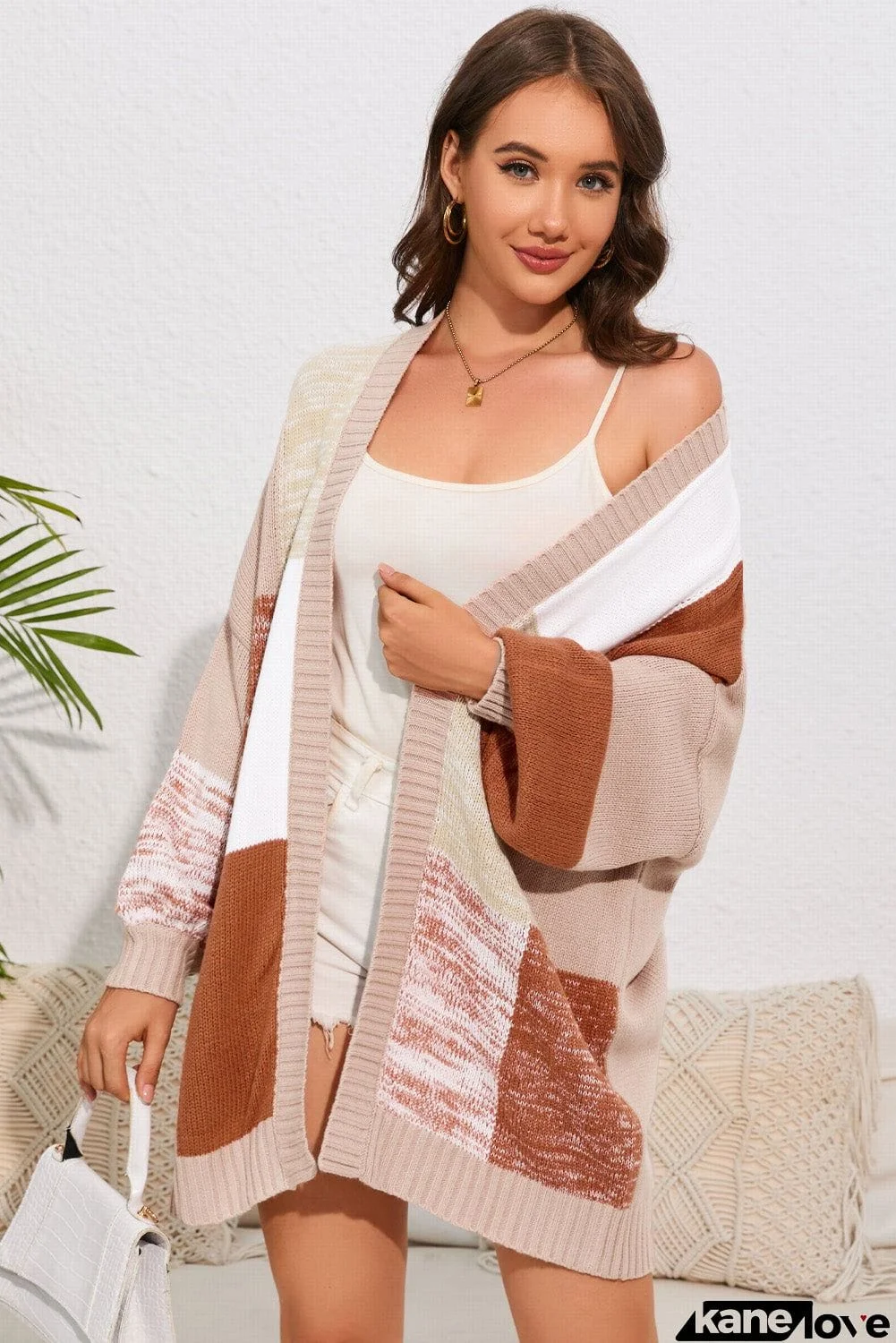 Color Block Open Front Longline Cardigan